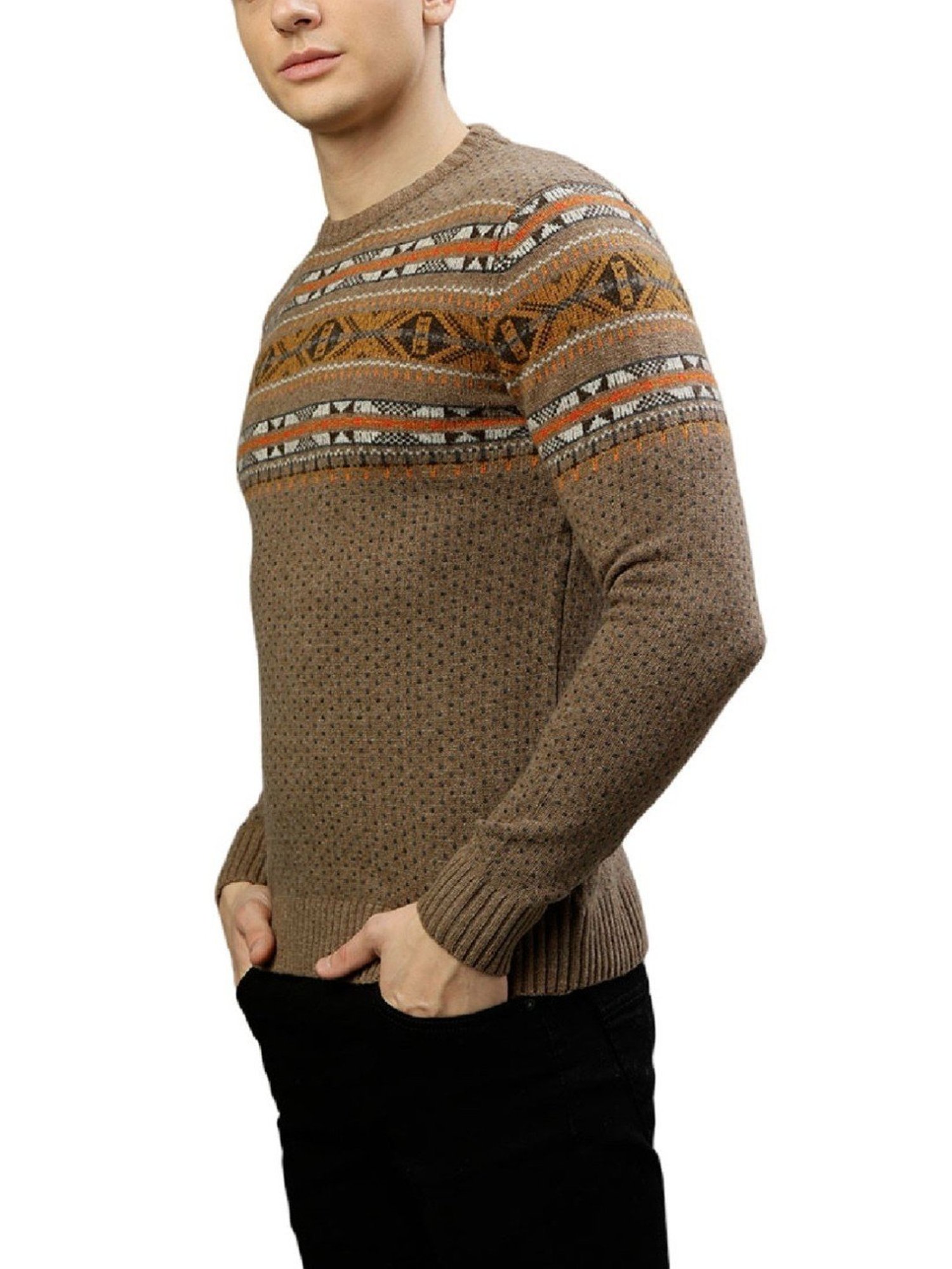 Lindbergh Beige Regular Fit Self Pattern Sweaters