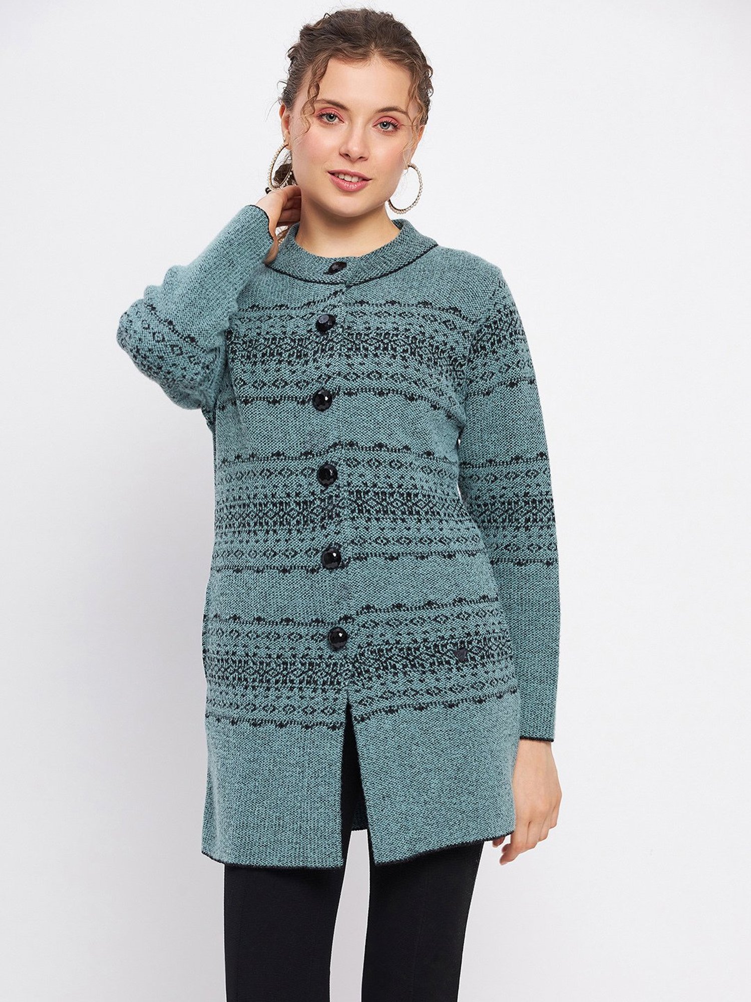 Duke Sage Green Printed Long Cardigan