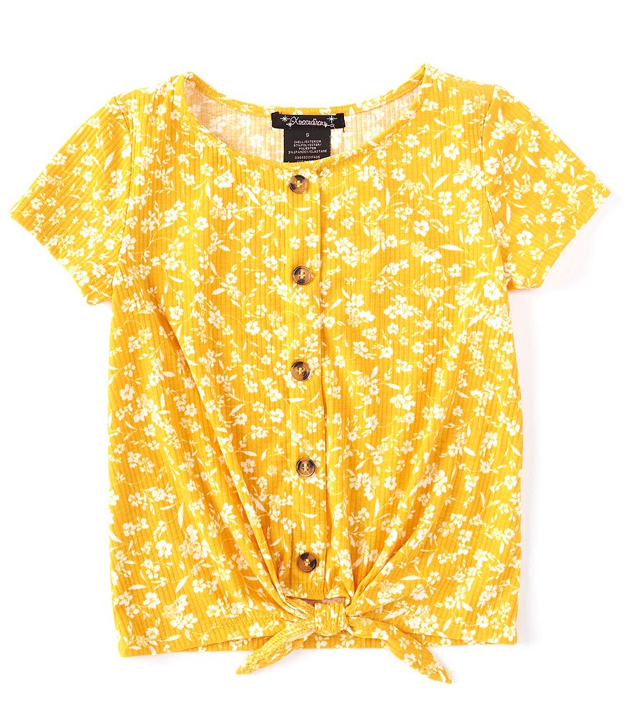 Xtraordinary Big Girls 7-16 Short-Sleeve Floral Button/Tie-Front Top