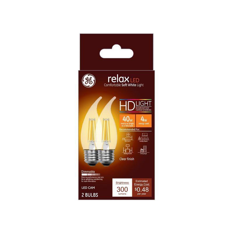 General Electric 2pk 40W Ca Relax LED Light Bulb SW Deco Cam Clear