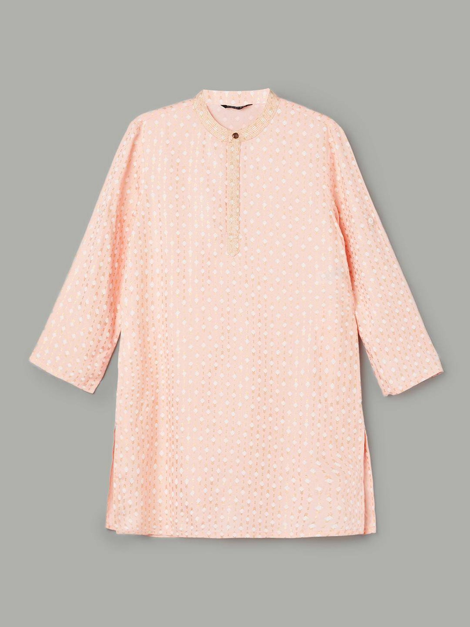 VASTRAMAY Boys Yellow & White Cotton Printed Full Sleeves Kurta Sets