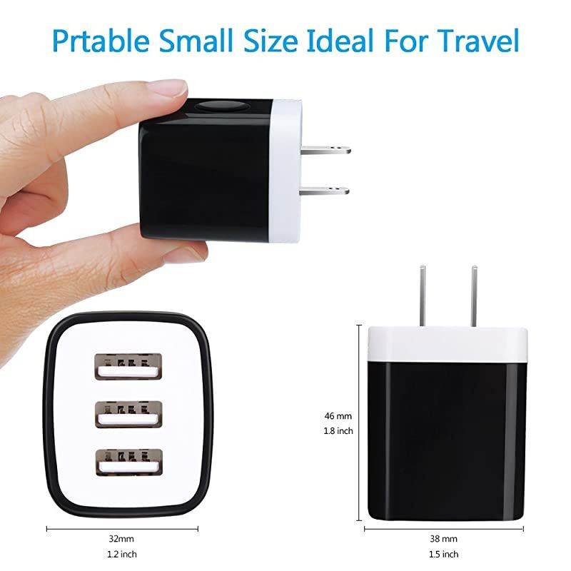 Wall Charger,  2Pack 3.1A 3 Port USB Plug Cube Wall Charger Adapter Charging Block Box Compatible iPhone 11 Pro XS MAX XR X 8 7 6S Plus, Samsung Galaxy S20 FE 5G S10 S9 S8/Note20 Ultra 5G 10 9 8