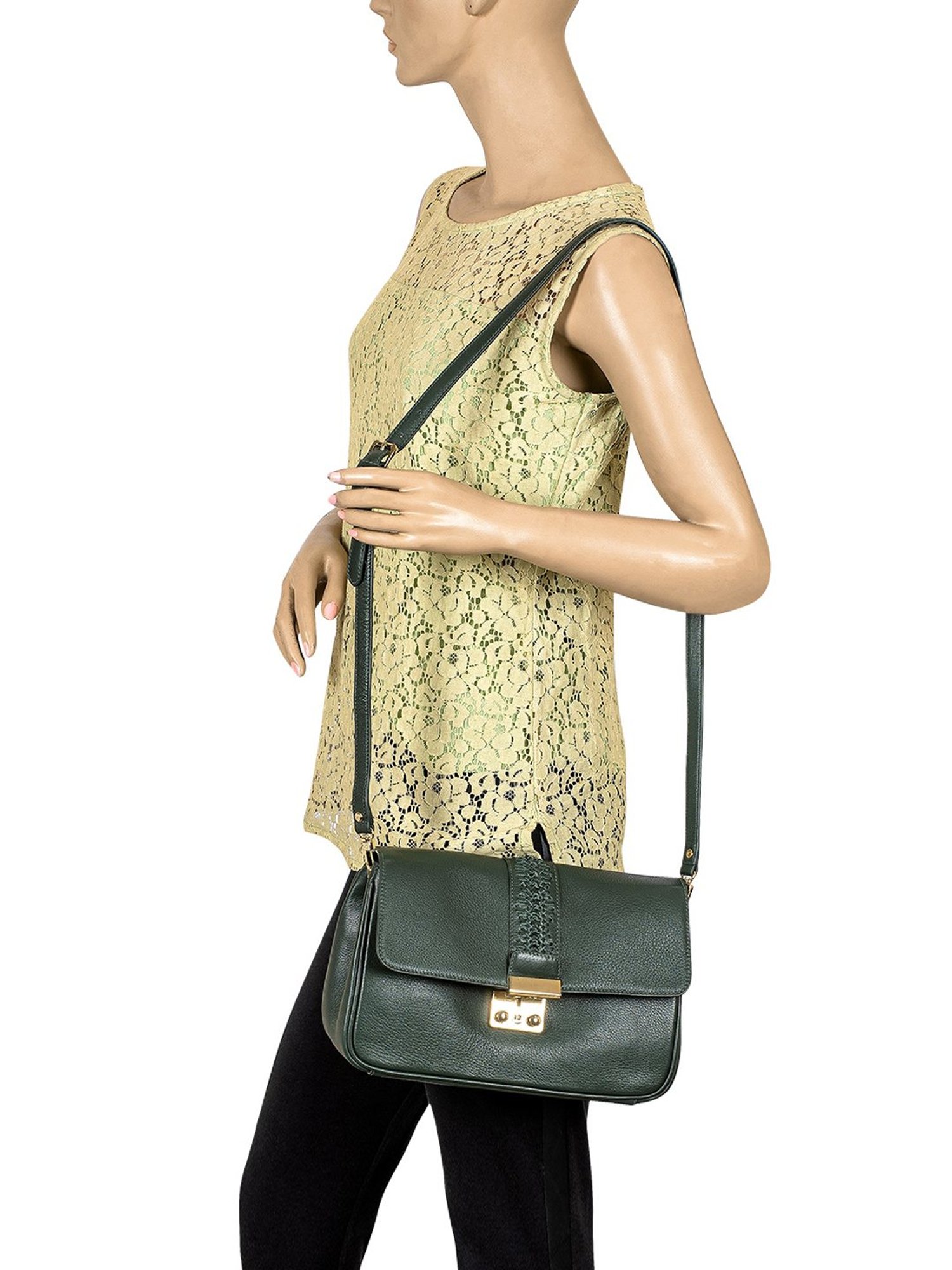 Eske Anika Green Textured Medium Sling Handbag