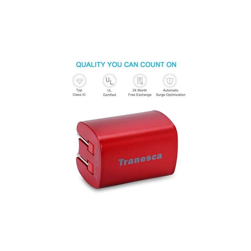 Dual USB Port Travel Wall Charger with Foldable Plug Compatible with iPhone XSXRX8766Plus Samsung Galaxy S7S6S5 Edge LG HTC Moto Kindle and MoreRed