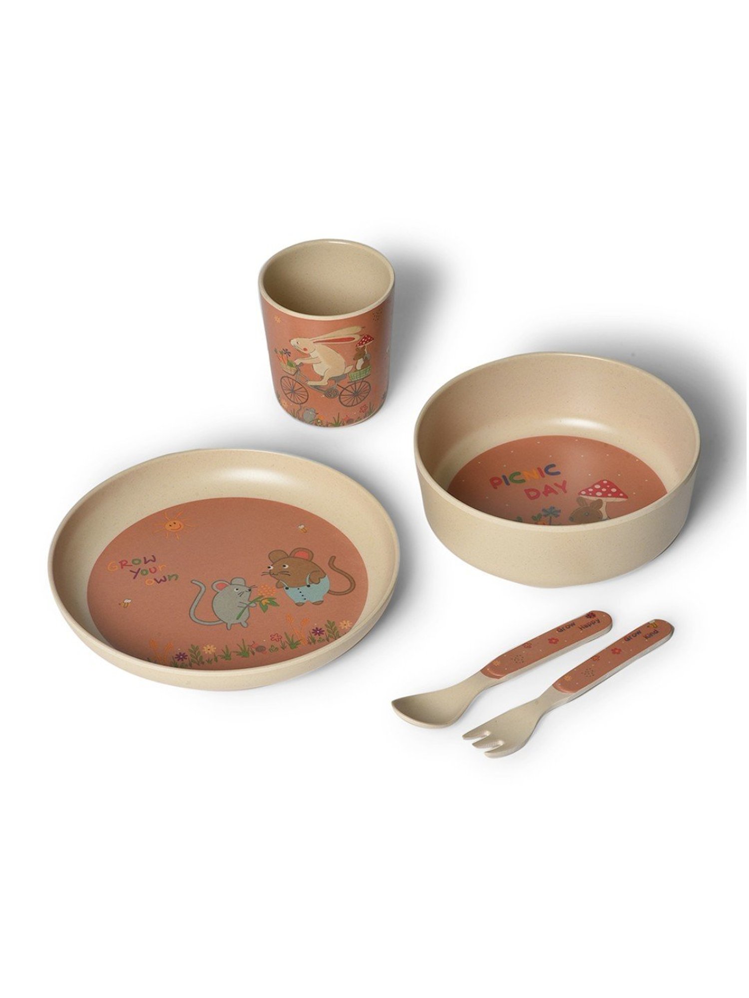 MiArcus Printed Brown Melamine Kids Dinner Set