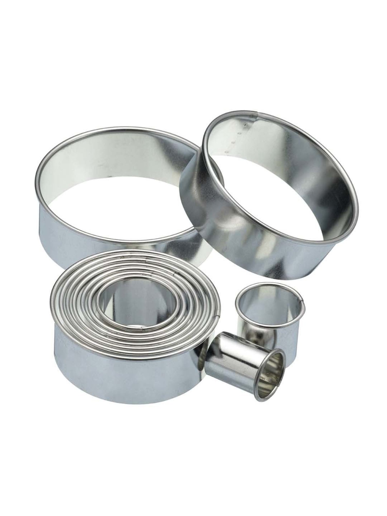 KitchenCraft Silver 11-In-1 Round Plain Pastry Cutters with Metal Storage Tin