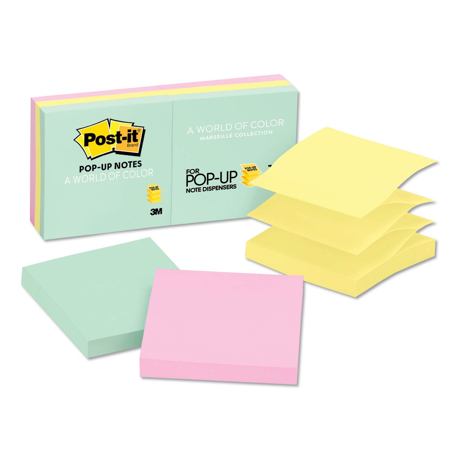 Post-it&reg; Pop-up Notes, 3" x 3", Marseille Color Collection, Pack Of 6 Pads