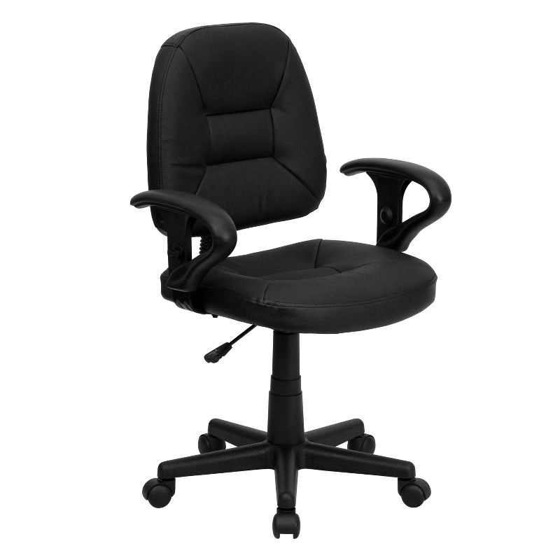 Emma and Oliver Mid-Back Black Leather Swivel Ergonomic Task Office Chair with Adjustable Arms