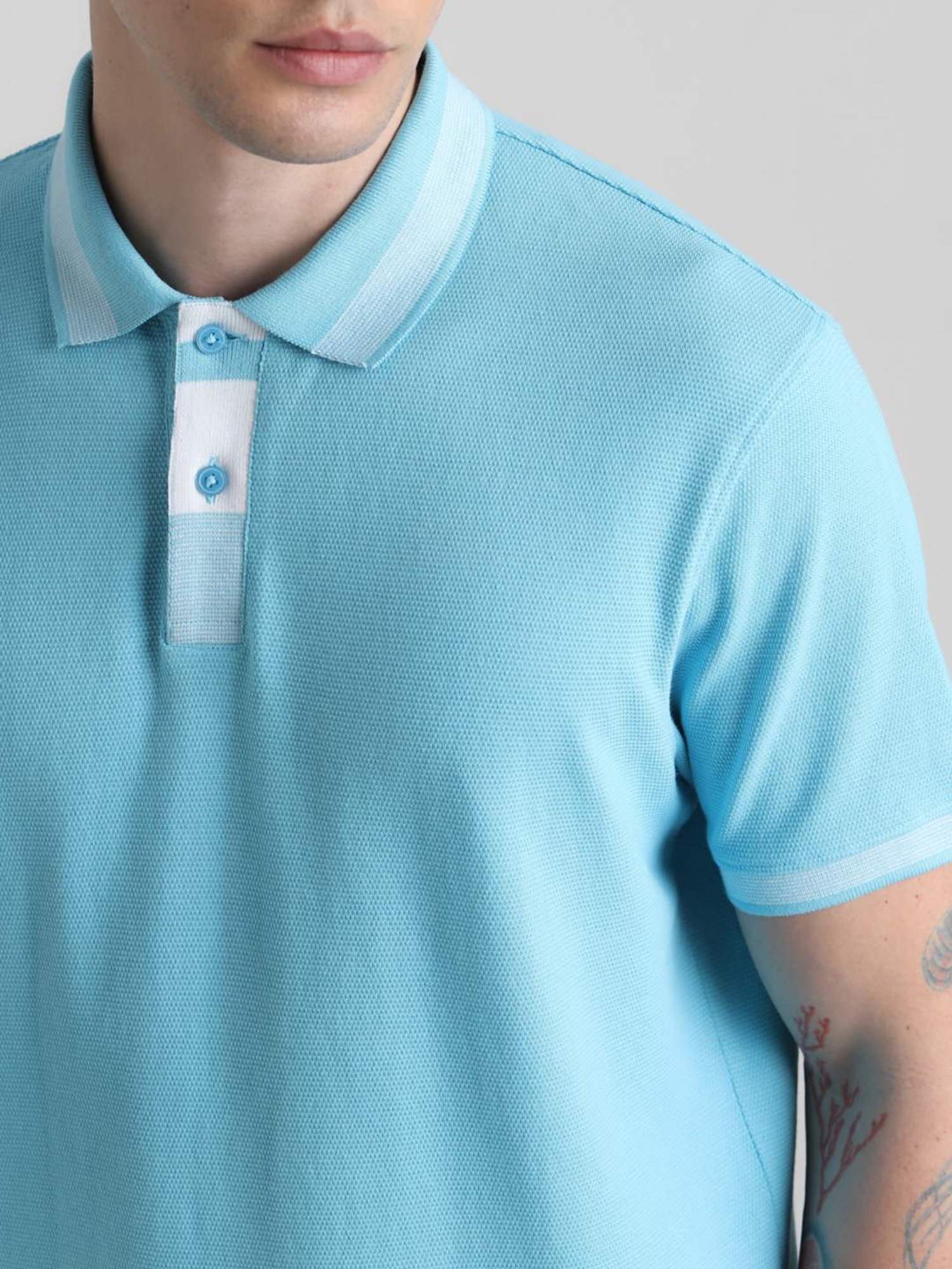 Jack & Jones Blue Topaz Cotton Regular Fit Polo T-Shirt