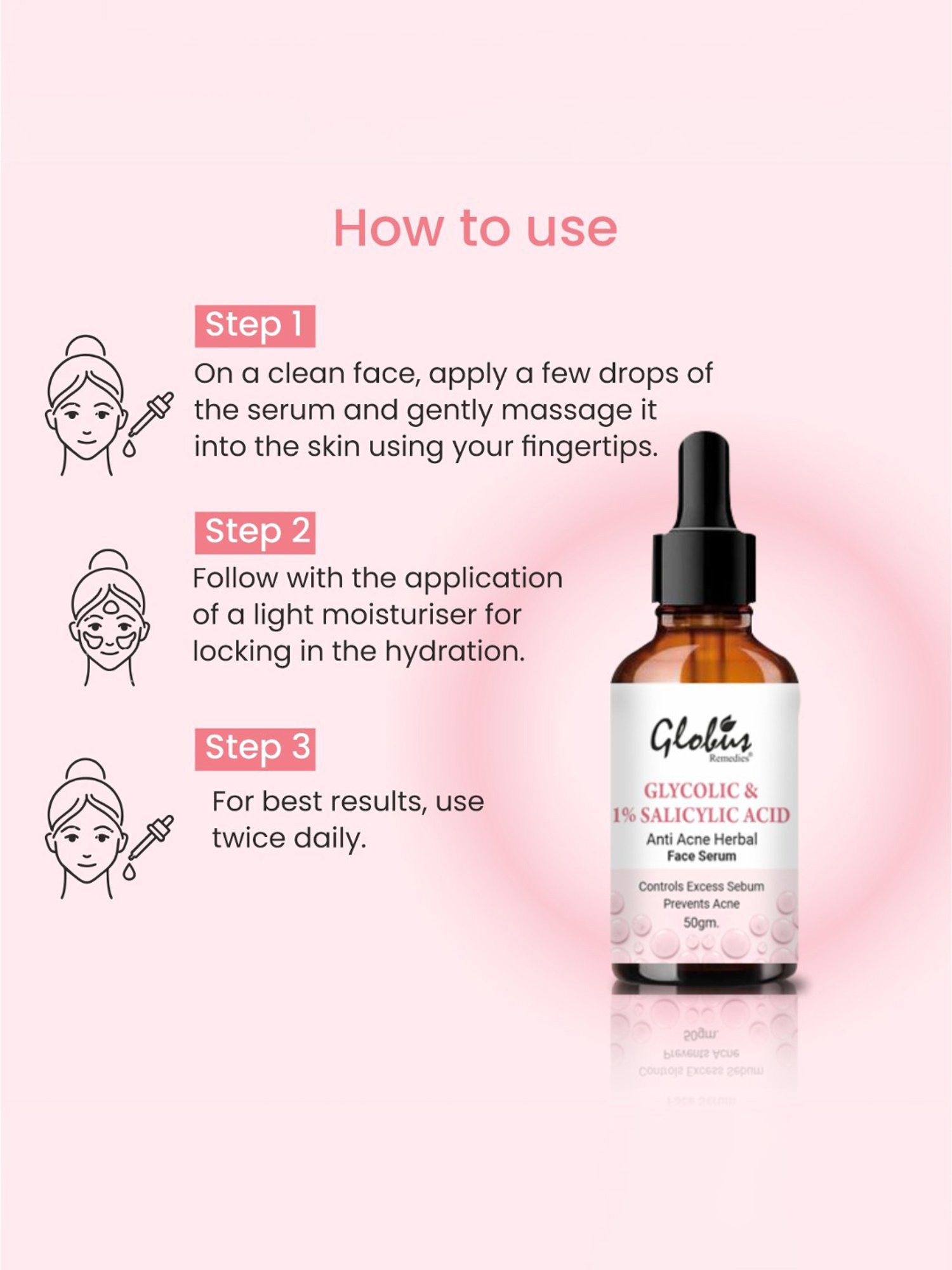 Globus Remedies Glycolic & 1% Salicylic Acid Anti Acne Herbal Face Serum - Pack of 5