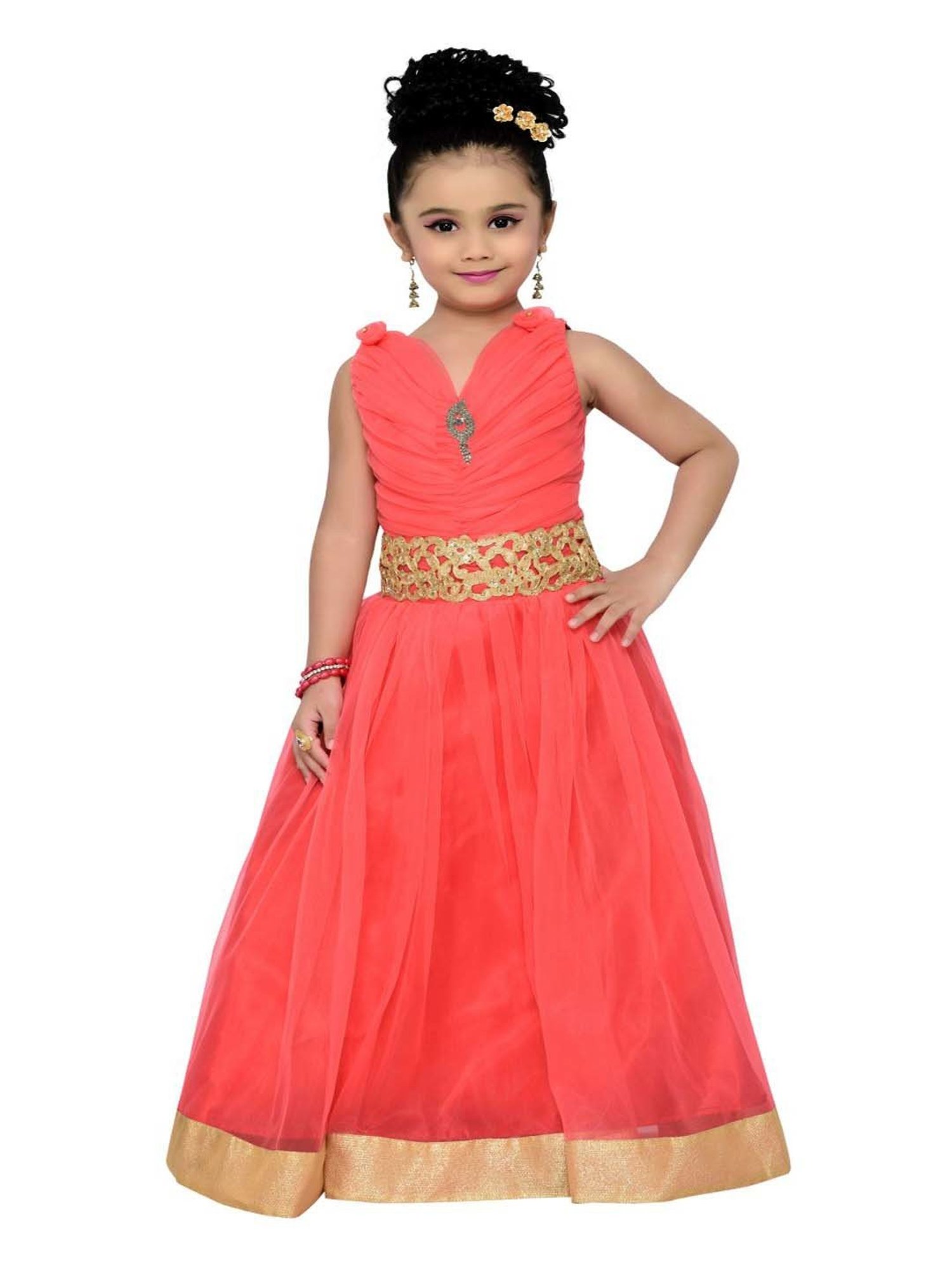 AJ Dezines Kids Peach Zari Work Gown