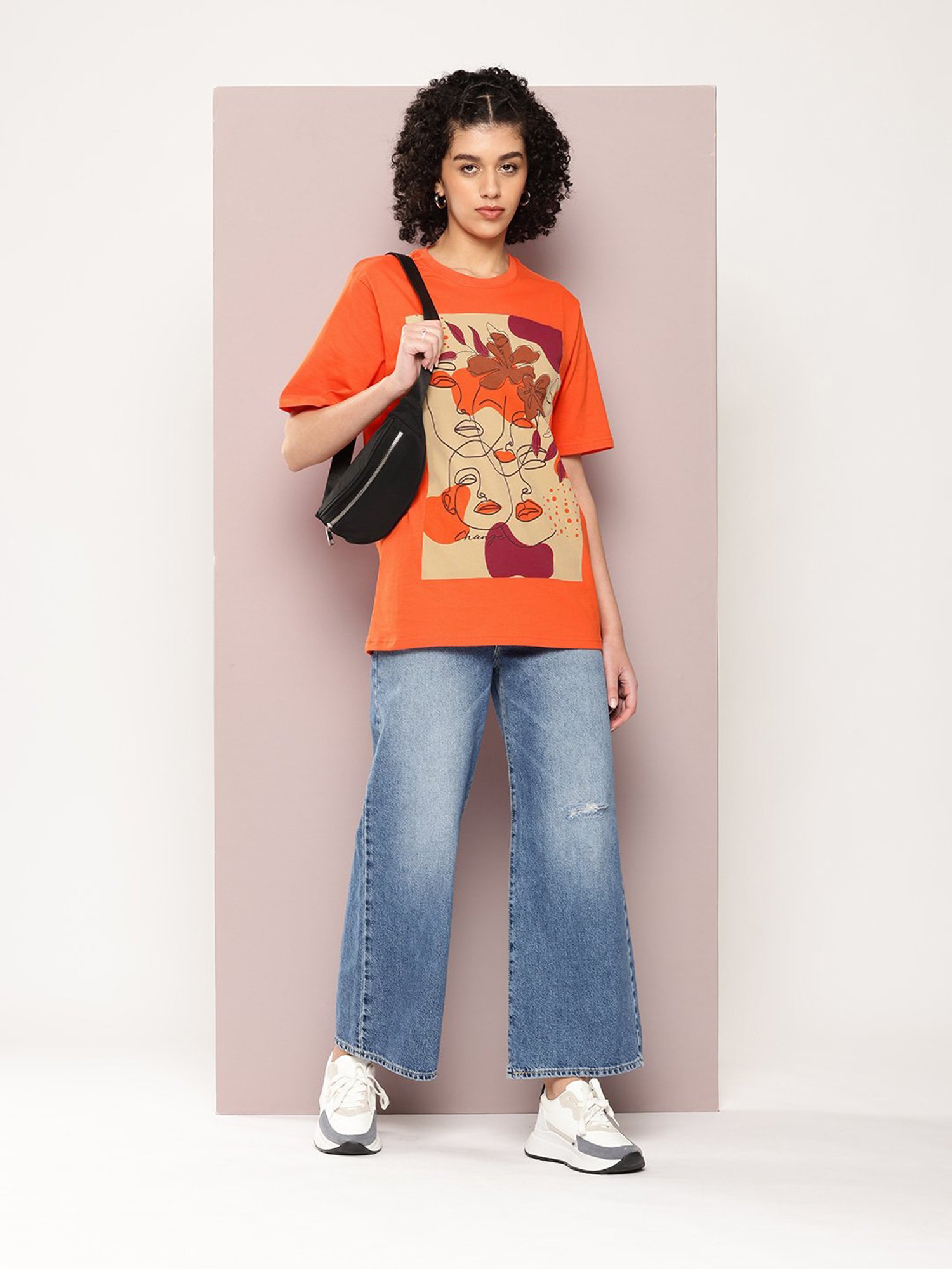 Dillinger Orange Cotton Printed Oversized T-Shirt