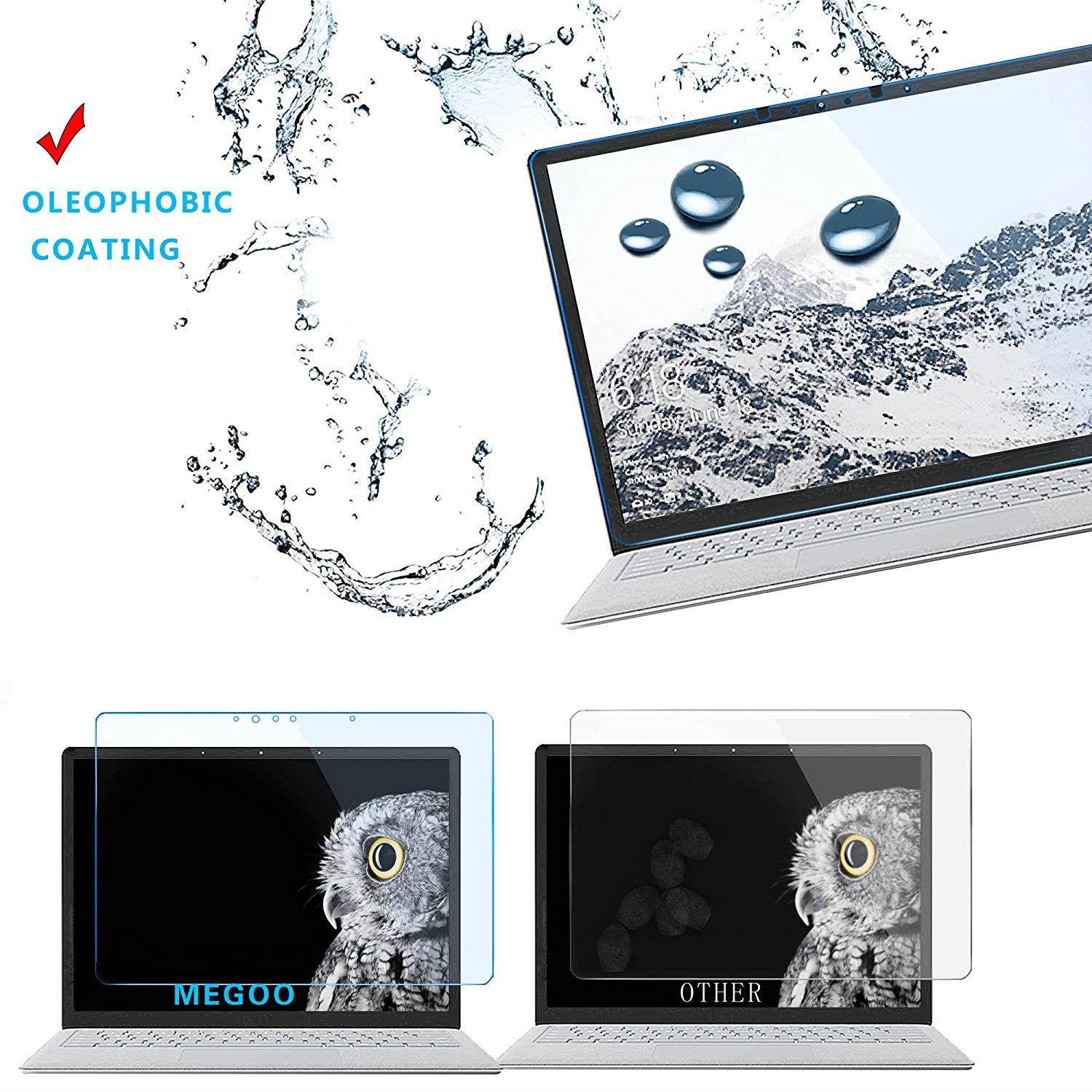 Megoo Surface Laptop 2 Screen Protector [Tempered Glass] 2018, Easy Installation Ultra Clear Anti-Scratch, Friendly Touching Screen Shield, Compatible for Microsoft Surface Laptop 2017-13.5 Inch