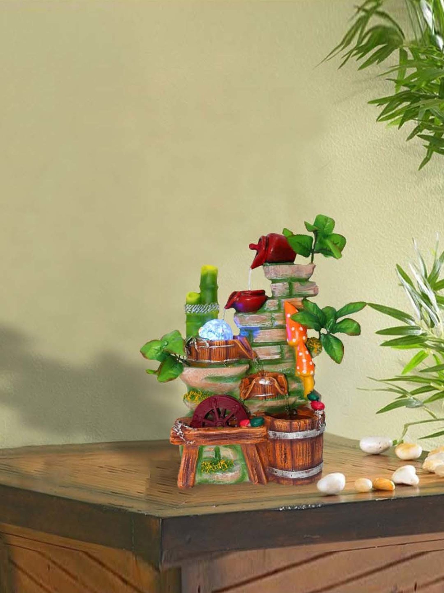 CHRONIKLE Multicolor Polyresin Table Top 4 Steps Waterfall Fountain