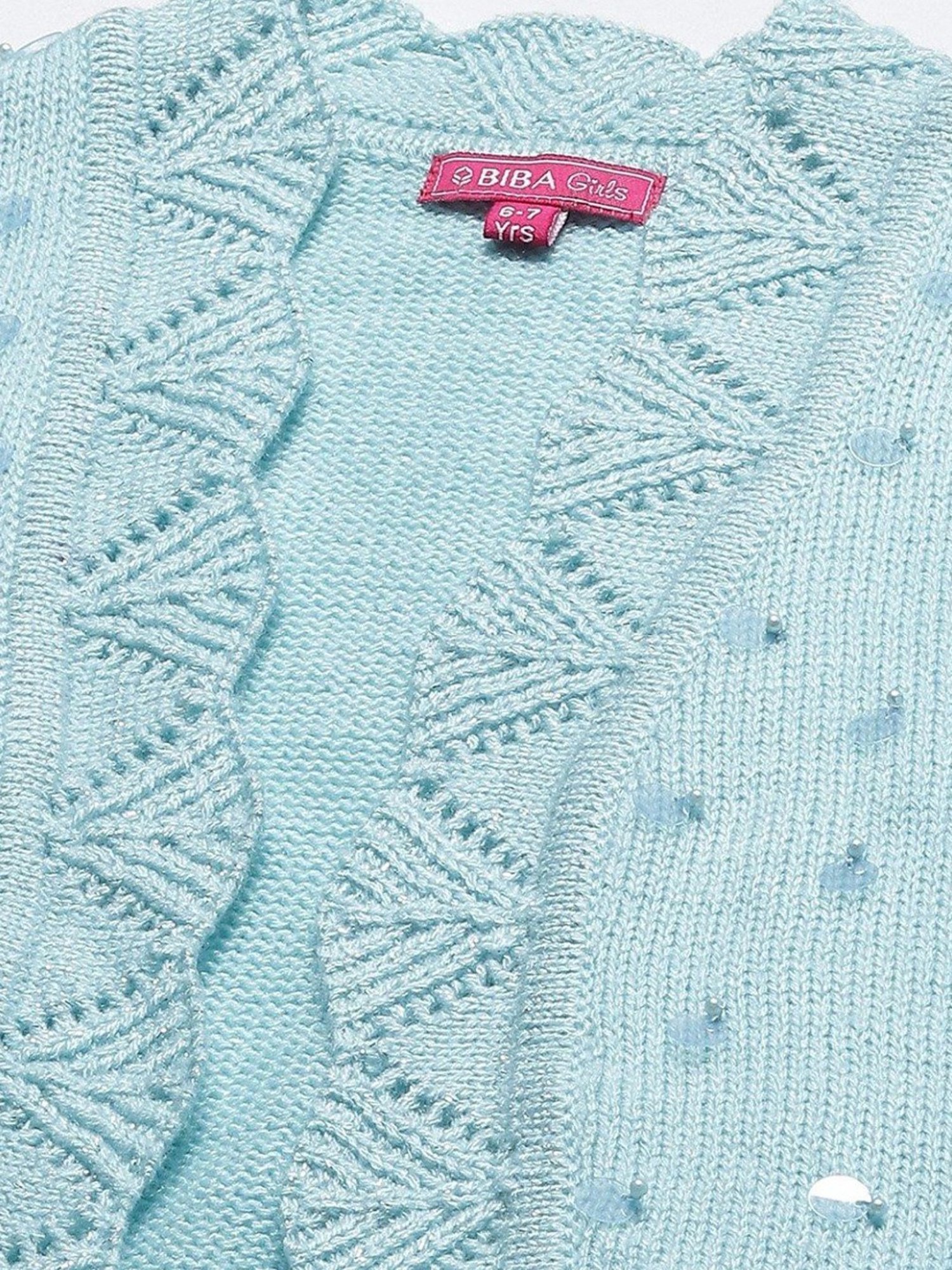 Biba Kids Powder Blue Embellished Full Sleeves Shrug