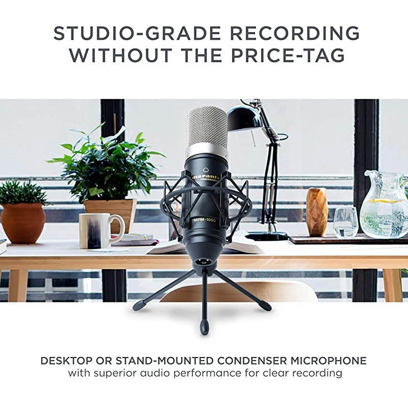 Pro MPM1000 - Studio Recording Condenser Microphone with Shockmount, Desktop Stand and Cable &ndash; Perfect for Podcasting and Voiceover Projects