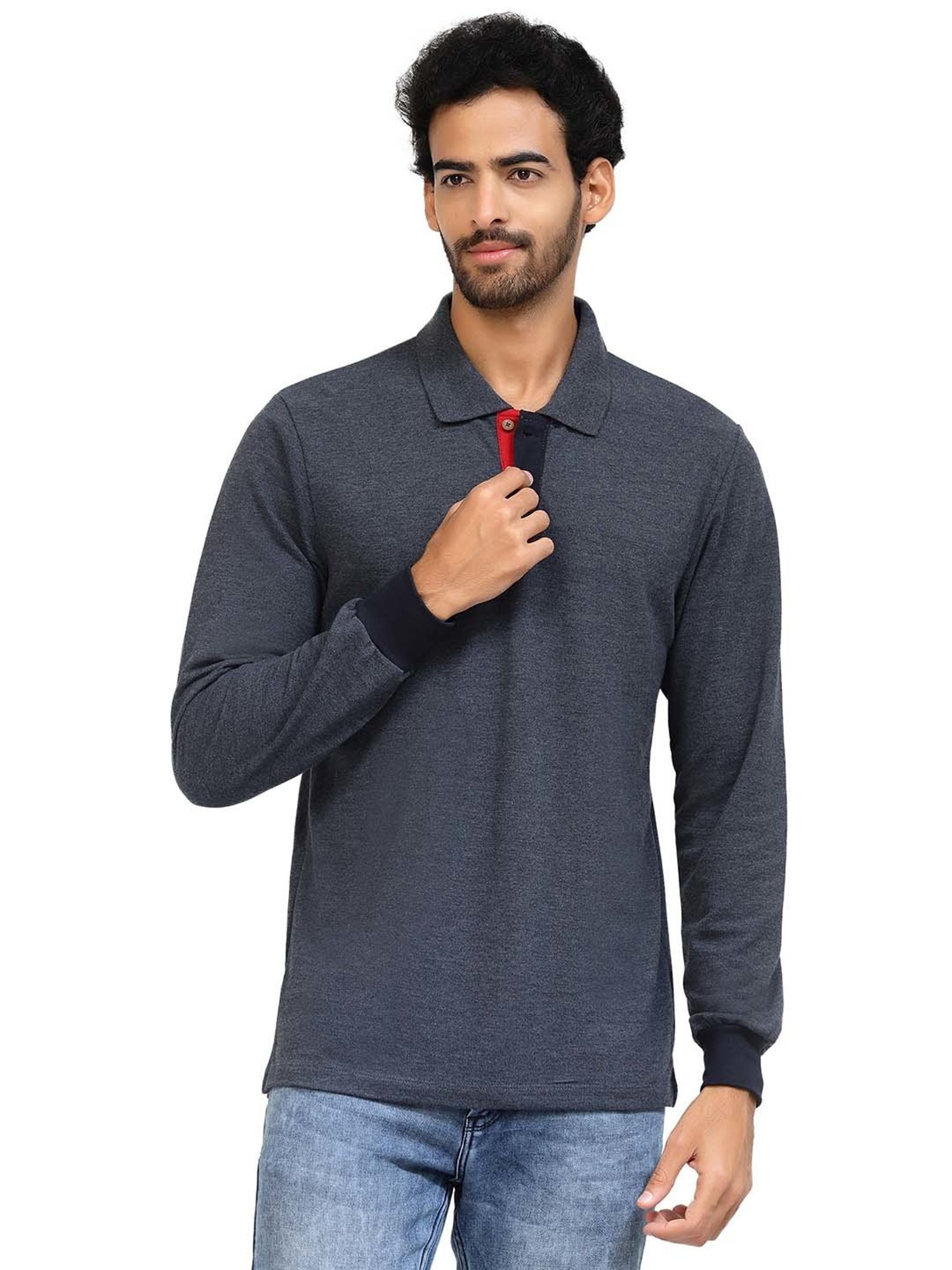 Kalt Dark Blue Melange Regular Fit Polo T-Shirt