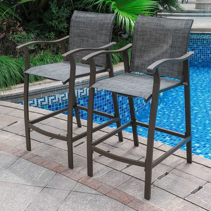 2pc Outdoor Counter Height Aluminum Bar Stools - Dark Gray - Crestlive Products