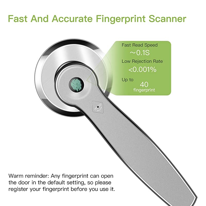 Fingerprint Door Deadlatch Lock Keyless Entry Front Door Smart Biometric Lock for HomesAirBnBApartmentsHotels Silver PlatinumLB200P