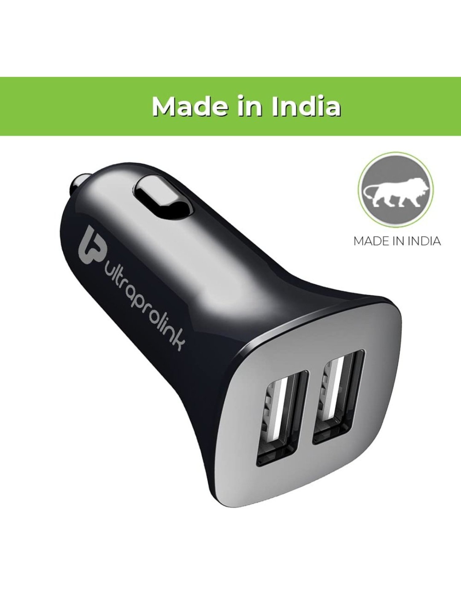 UltraProlink UM1072C Mach12 Dual USB Fast Car Charger with Type C Cable (Black)