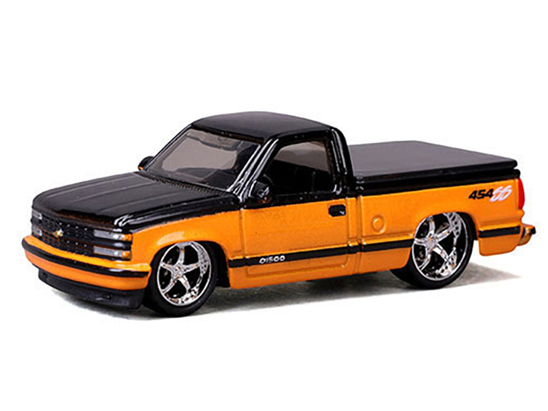 1976 Chevrolet Stepside Pickup Truck Tangier Orange with White Stripes 1/87 (HO) Scale Model Car by Classic Metal Works