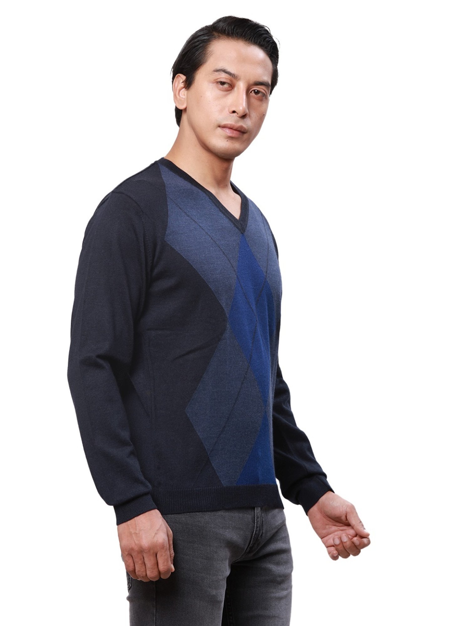 Park Avenue Blue Regular Fit Argyle Sweater