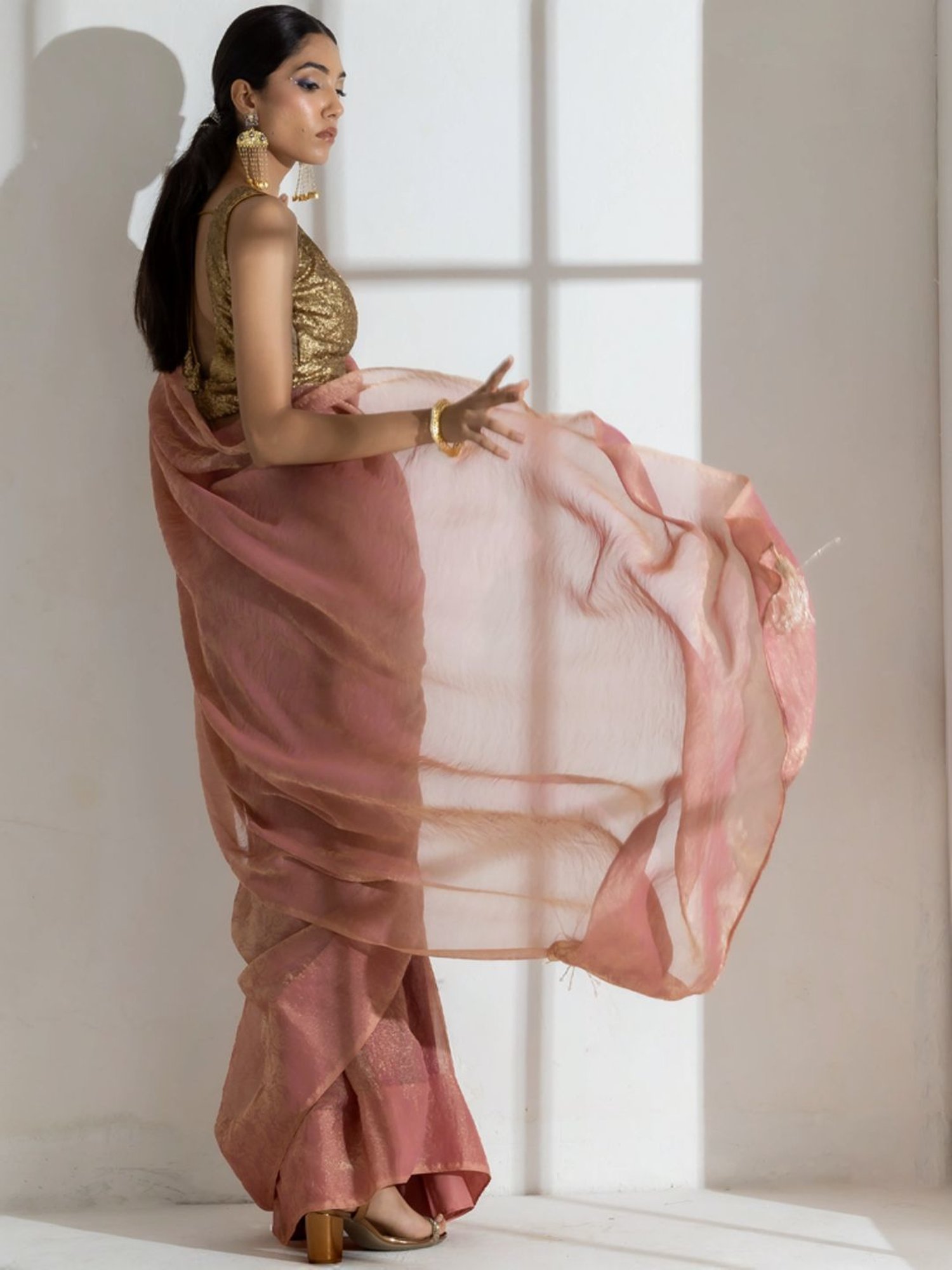 Unnati Silks Red Silk Printed Saree With Unstitched Blouse