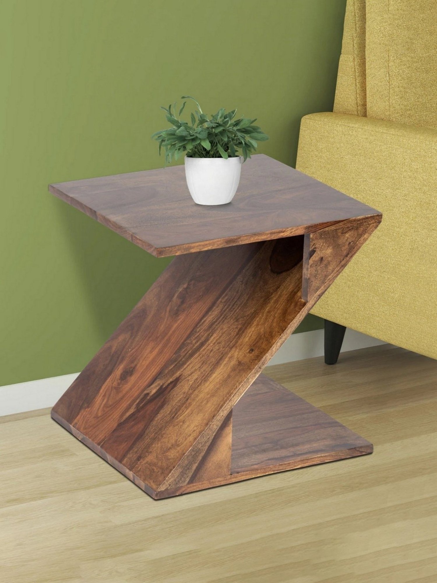 Ikiriya Berlin Brown Wood Bedside End Table Teak Finish