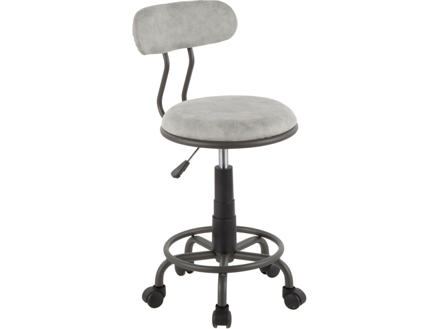 Swift Industrial Task Chair in Grey Metal and Light Grey Faux Leather by LumiSource