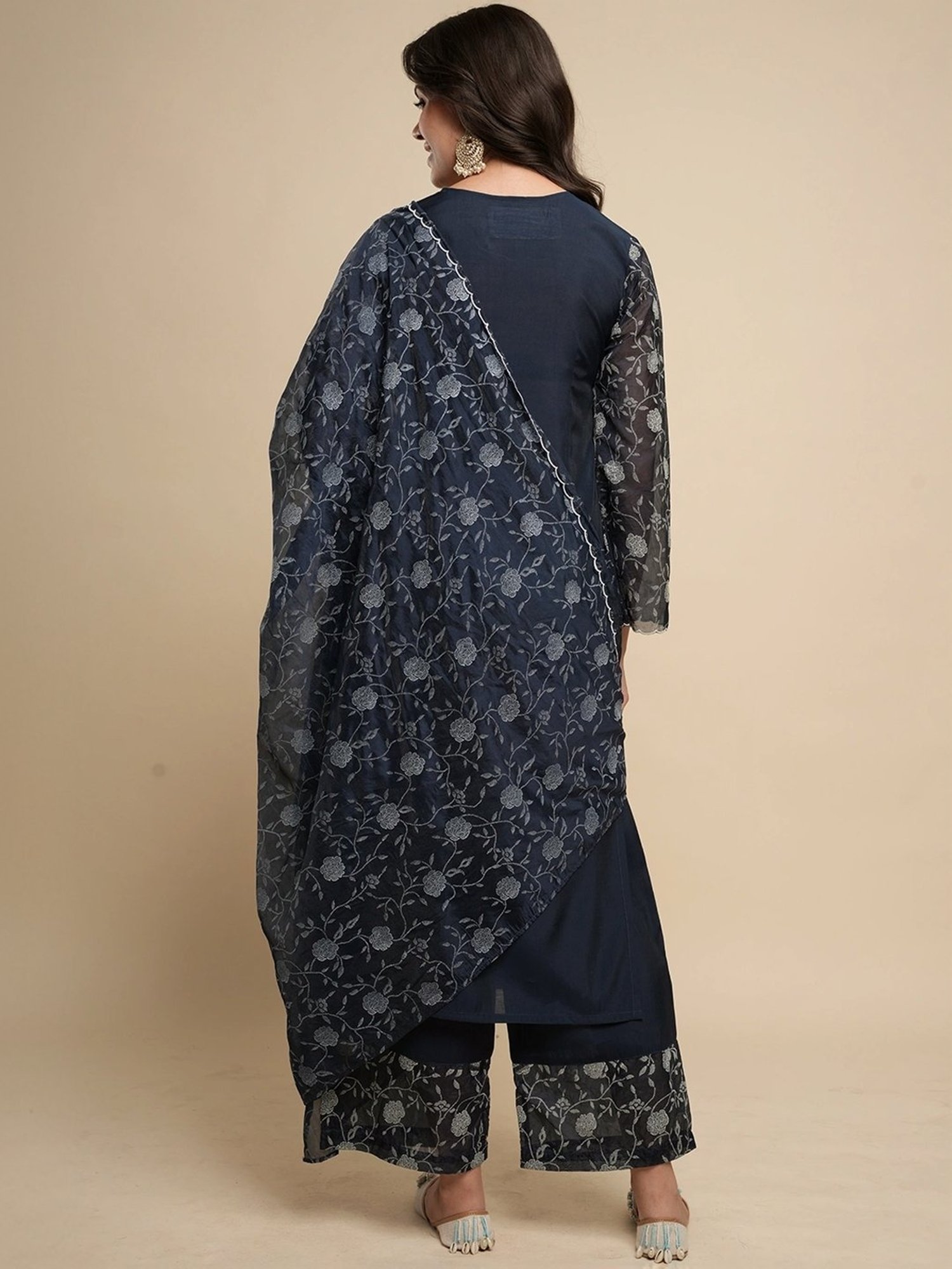 Heeposh Navy Printed Kurta Pant Set With Dupatta