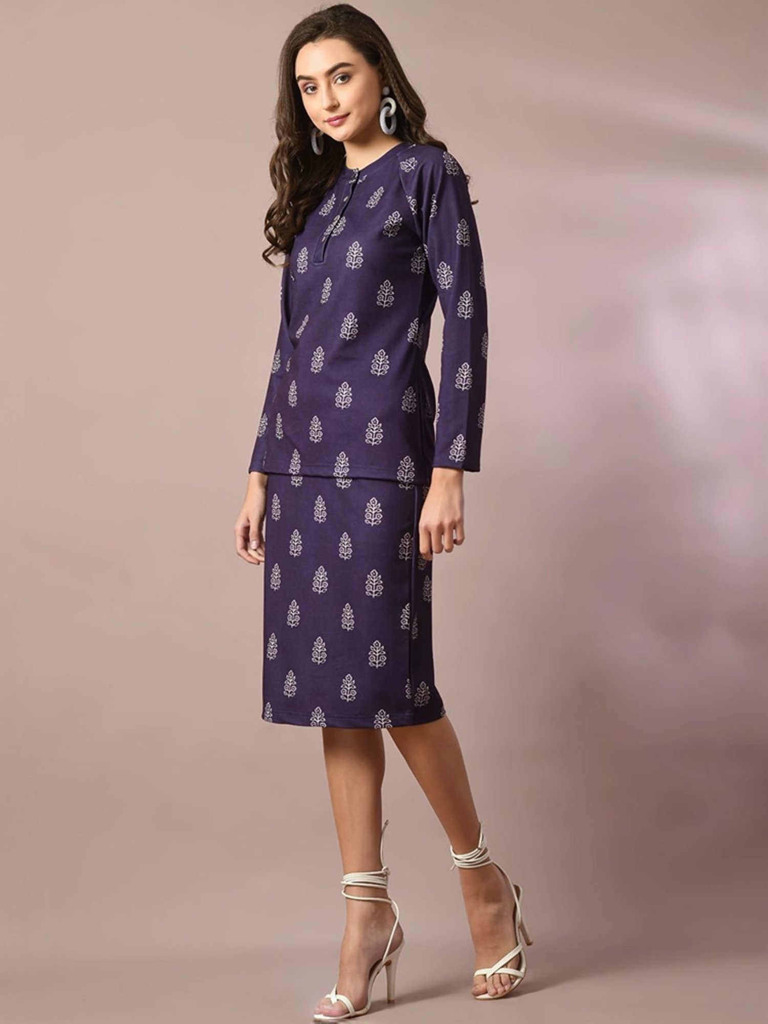 Myshka Navy Floral Print Bodycon Skirt