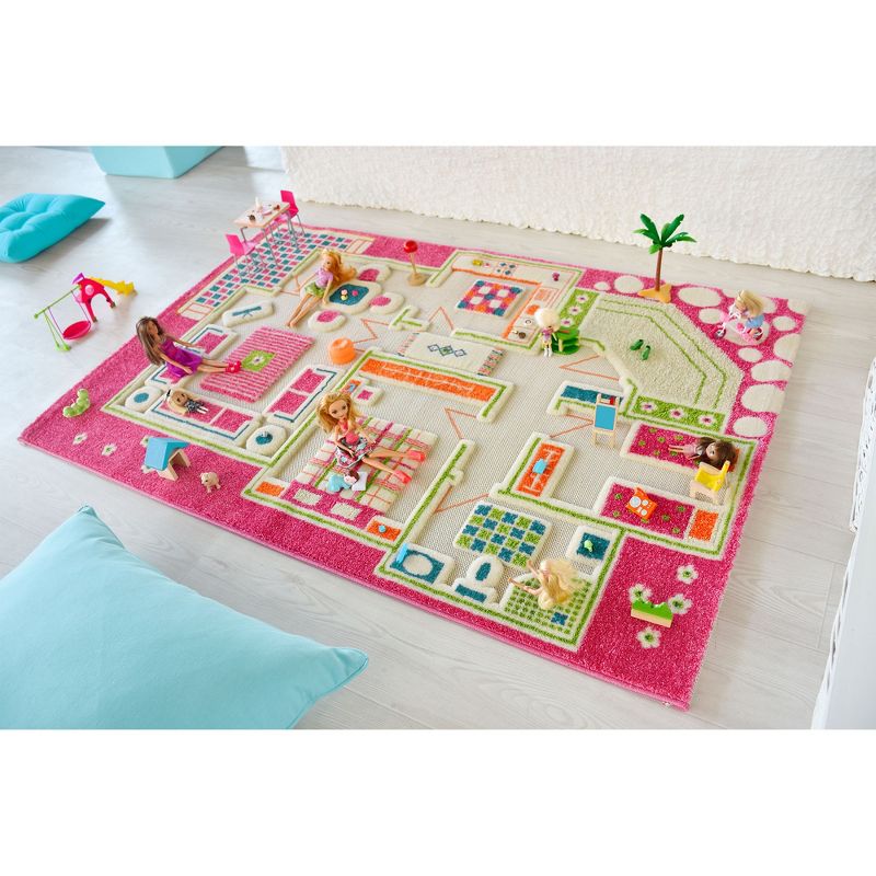 IVI World 3D Play Carpet 59 x 39-inch Educational Pink Playhouse Soft Floor Rug Mat for Bedroom, Kids Den, or Playroom, Medium