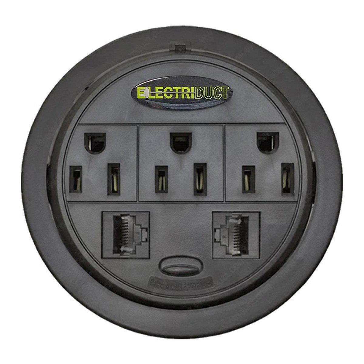 Power Tap Grommet with Hidden Power Center w/ 3 Power, 2 USB & 1 CAT6 - Black