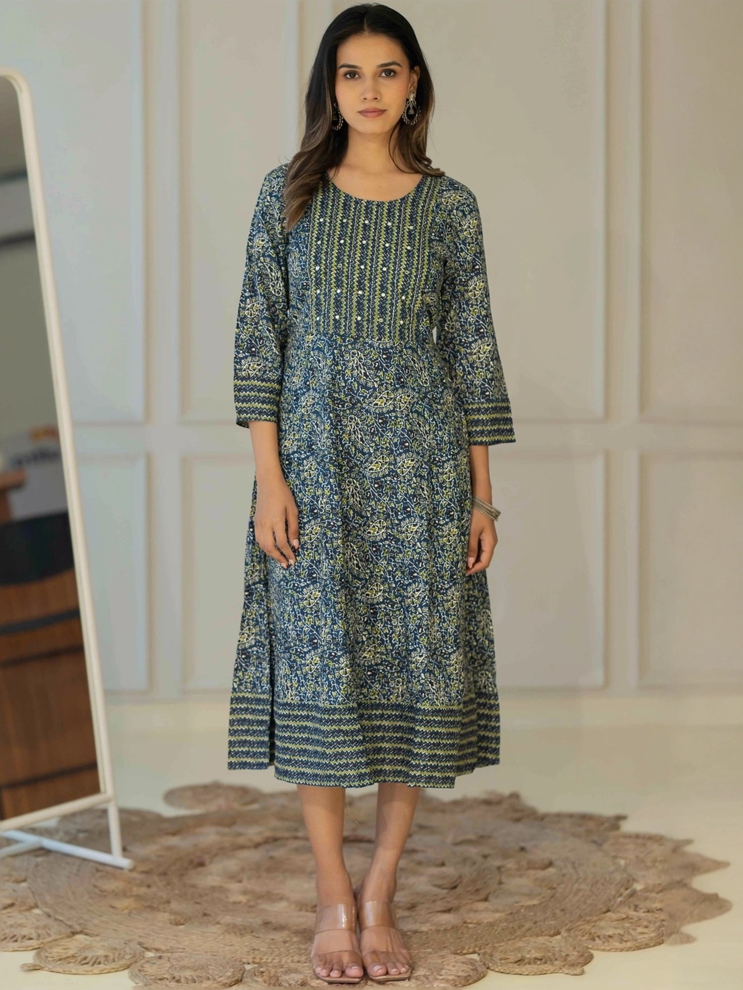 MIRCHI FASHION Blue Cotton Printed A-Line Dress