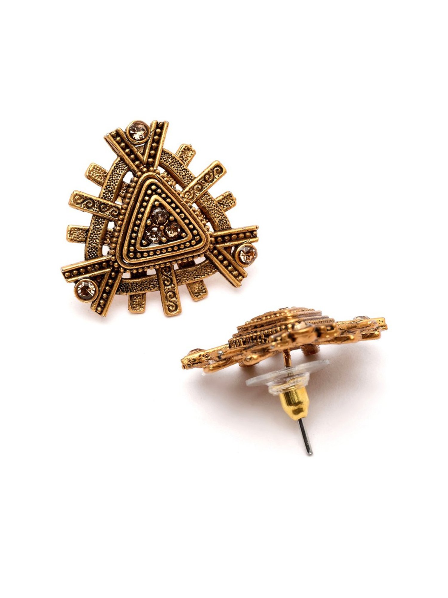 Karatcart Antique Gold Plated Triangular Stud Earrings for Women