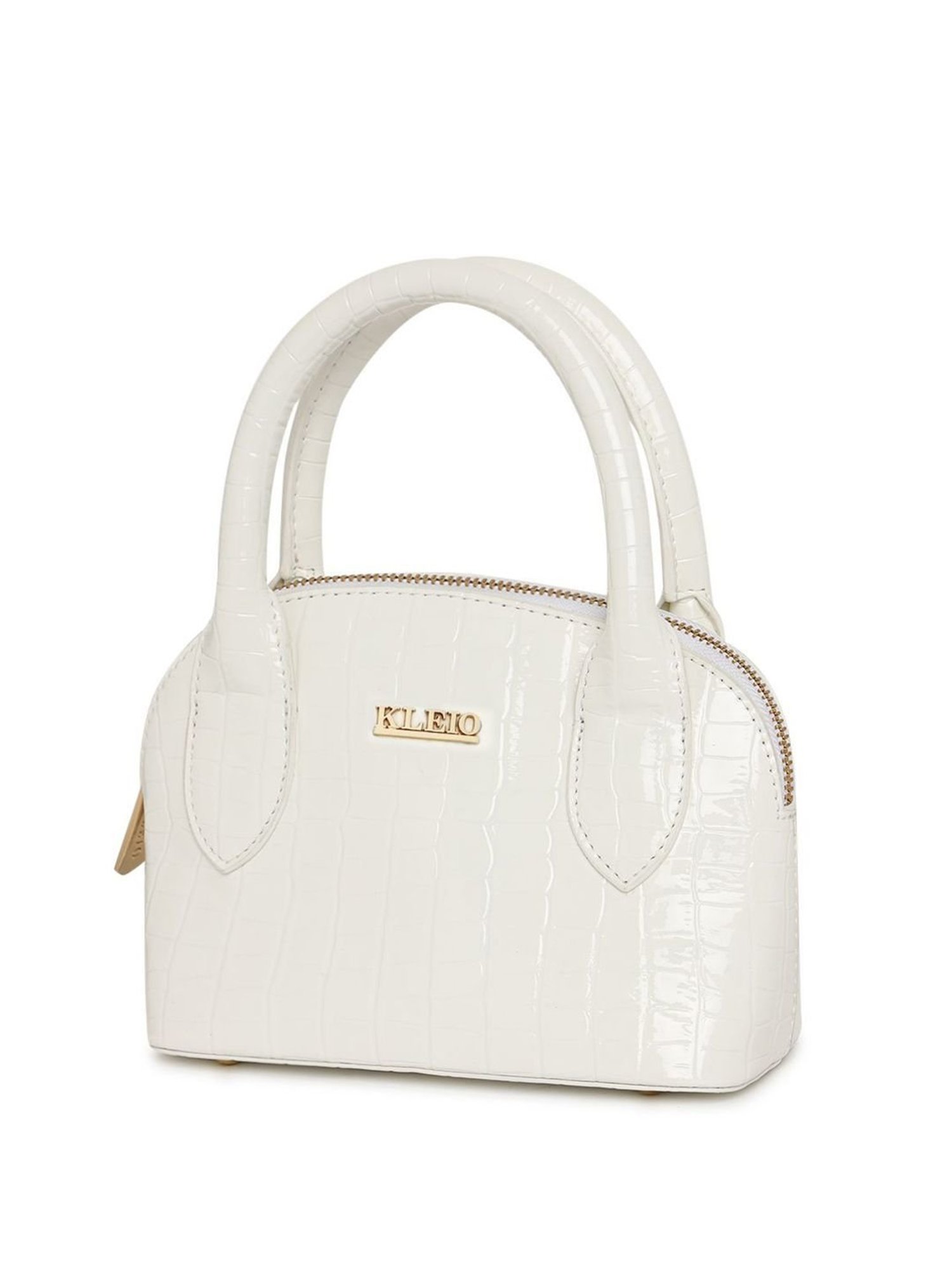 KLEIO White Textured Medium Handbag