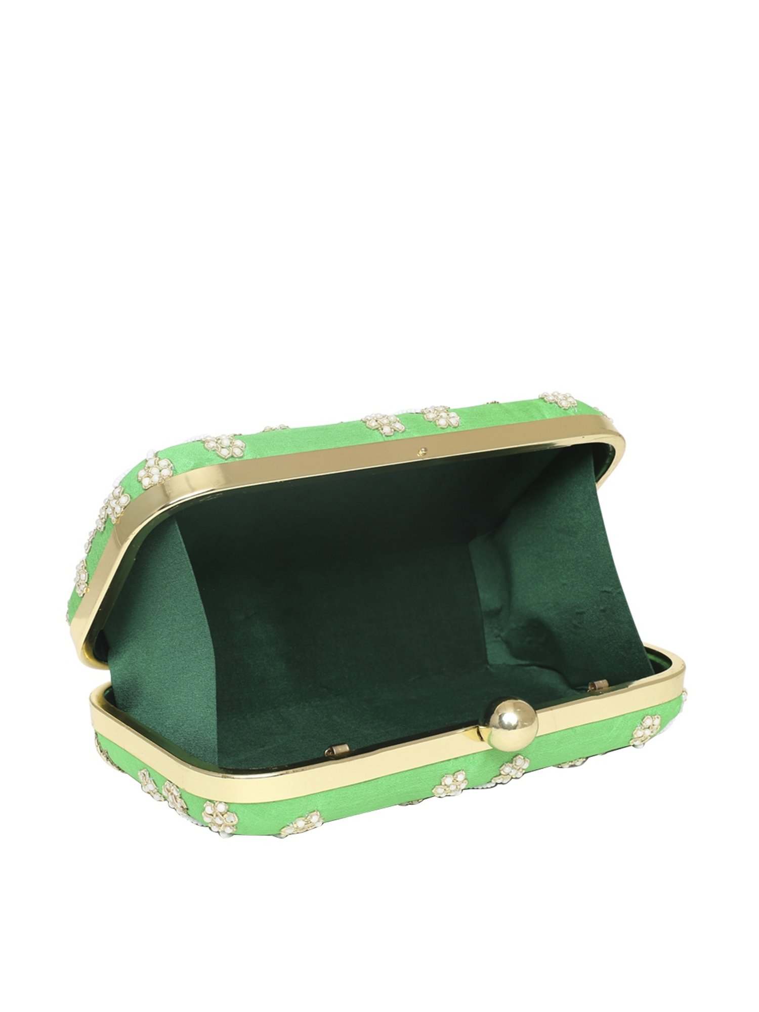 Tarini Nirula Green Silk Minaudiere Clutch