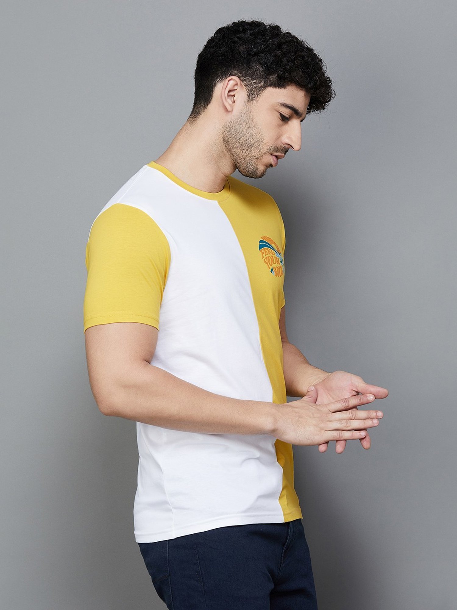 BOSSINI White Cotton Regular Fit Colour Block T-Shirt