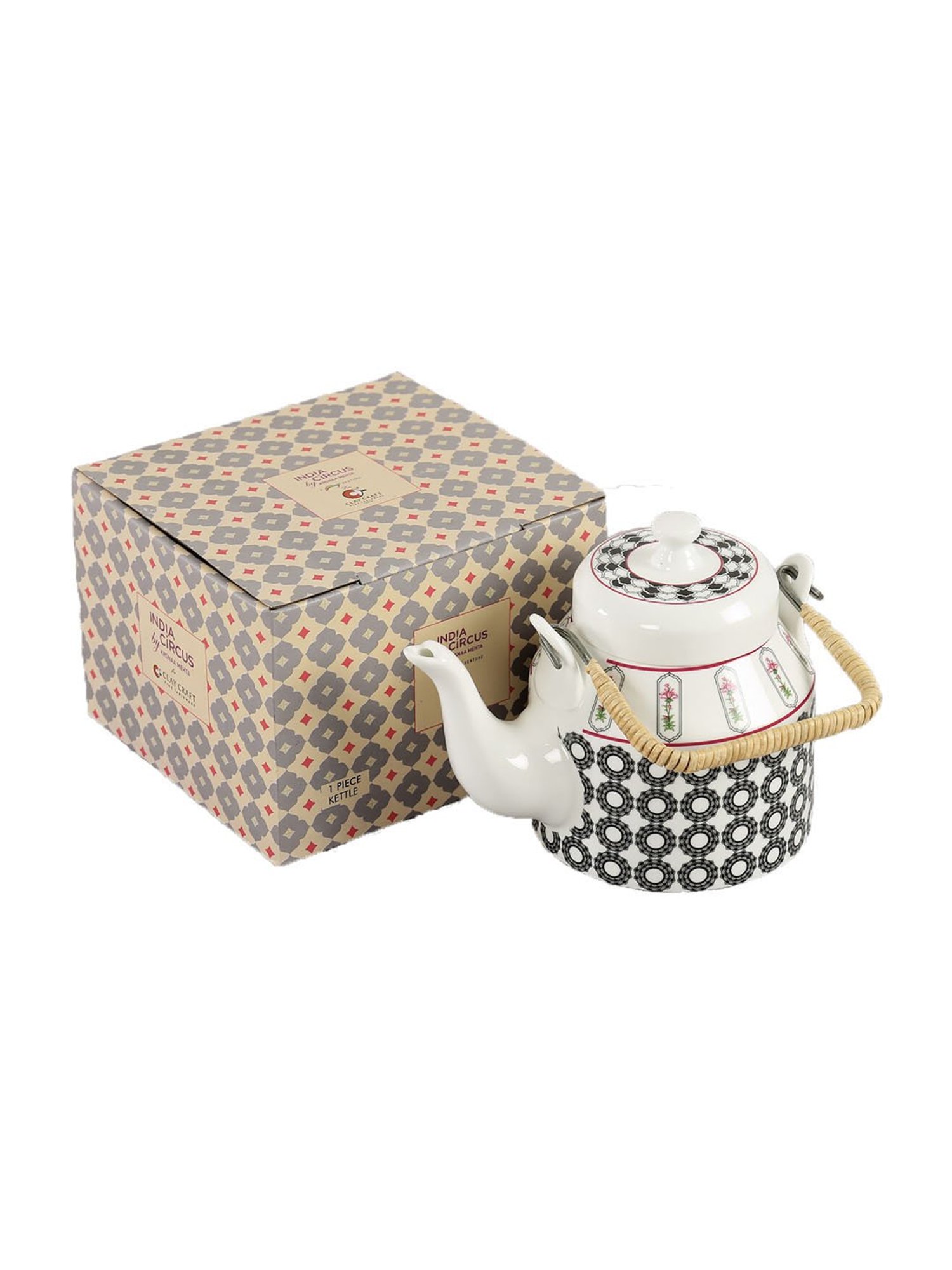 India Circus Multicolor Ceramic Kettle with Lid - Set of 1