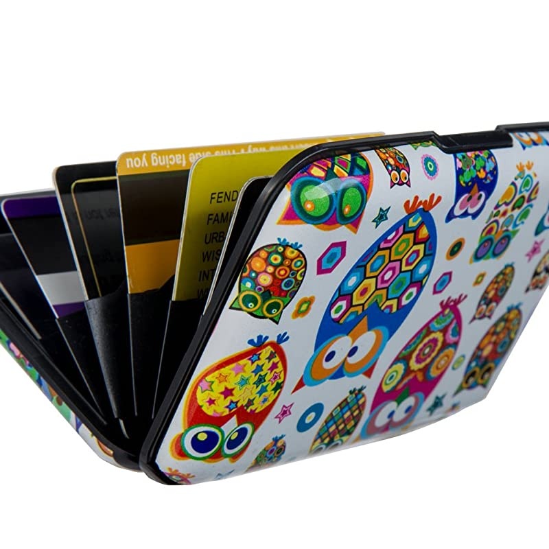 Mini RFID Aluminum Wallet Credit Cards Holder Business Card Case Metal ID Case for Men Women Owl