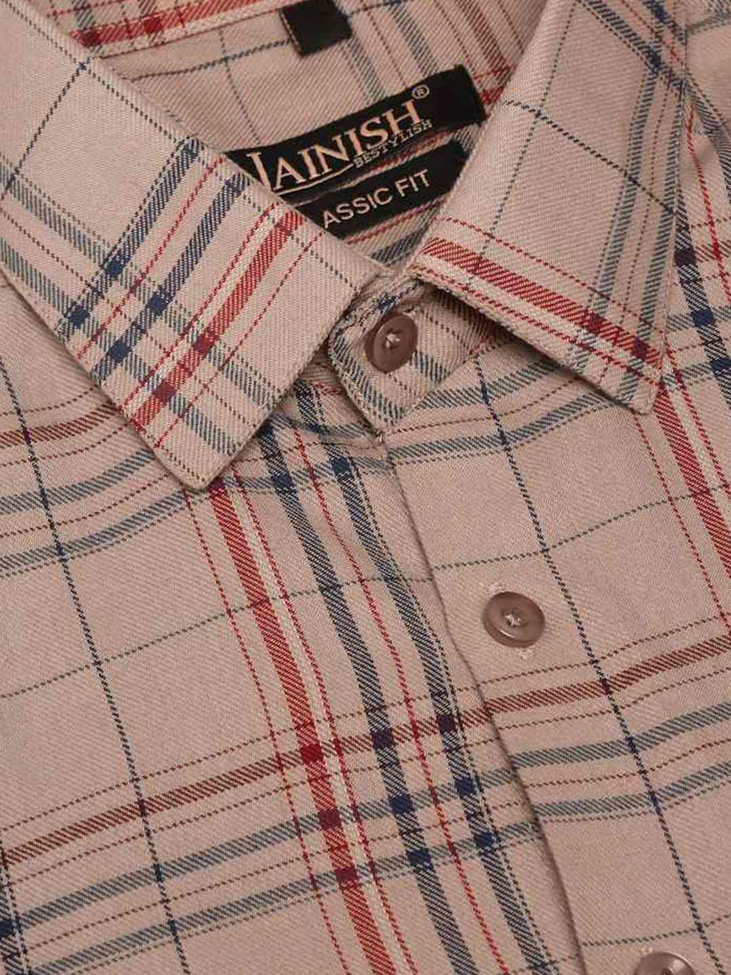Jainish Brown Cotton Regular Fit Checks Shirt