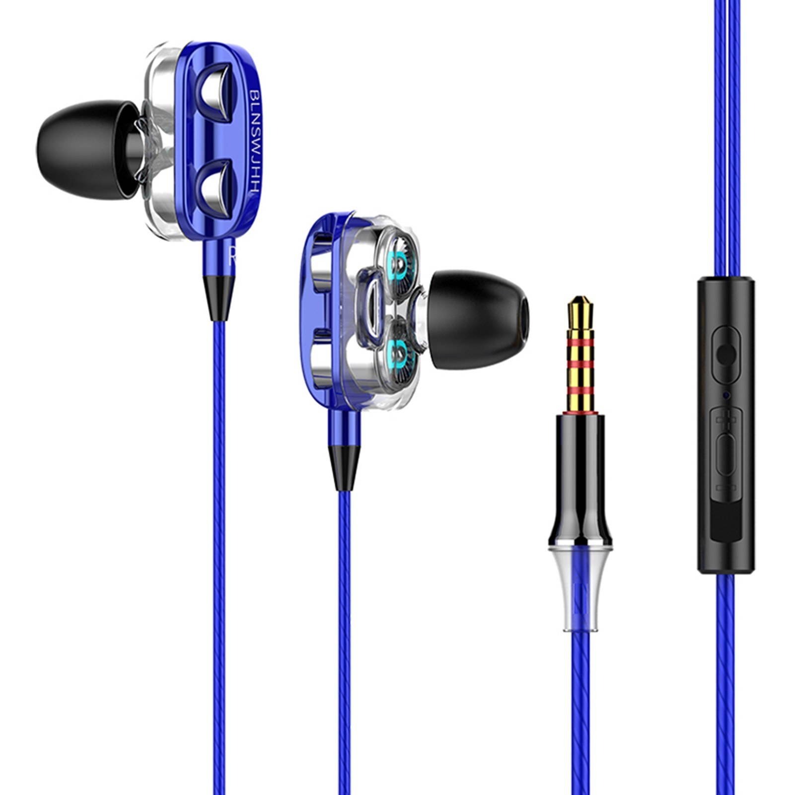 A4 Wired Earphone Dual Driver 3.5mm Port Bass Stereo In-Ear Sports Waterproof Earphone (Four-loudspeaker version)