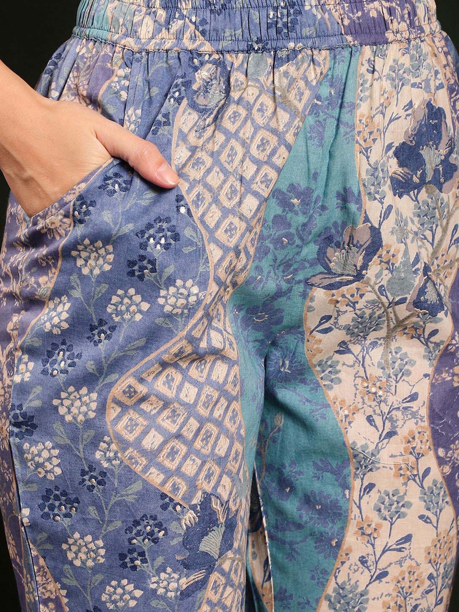 Claura Blue Cotton Printed Shirt Pant Set