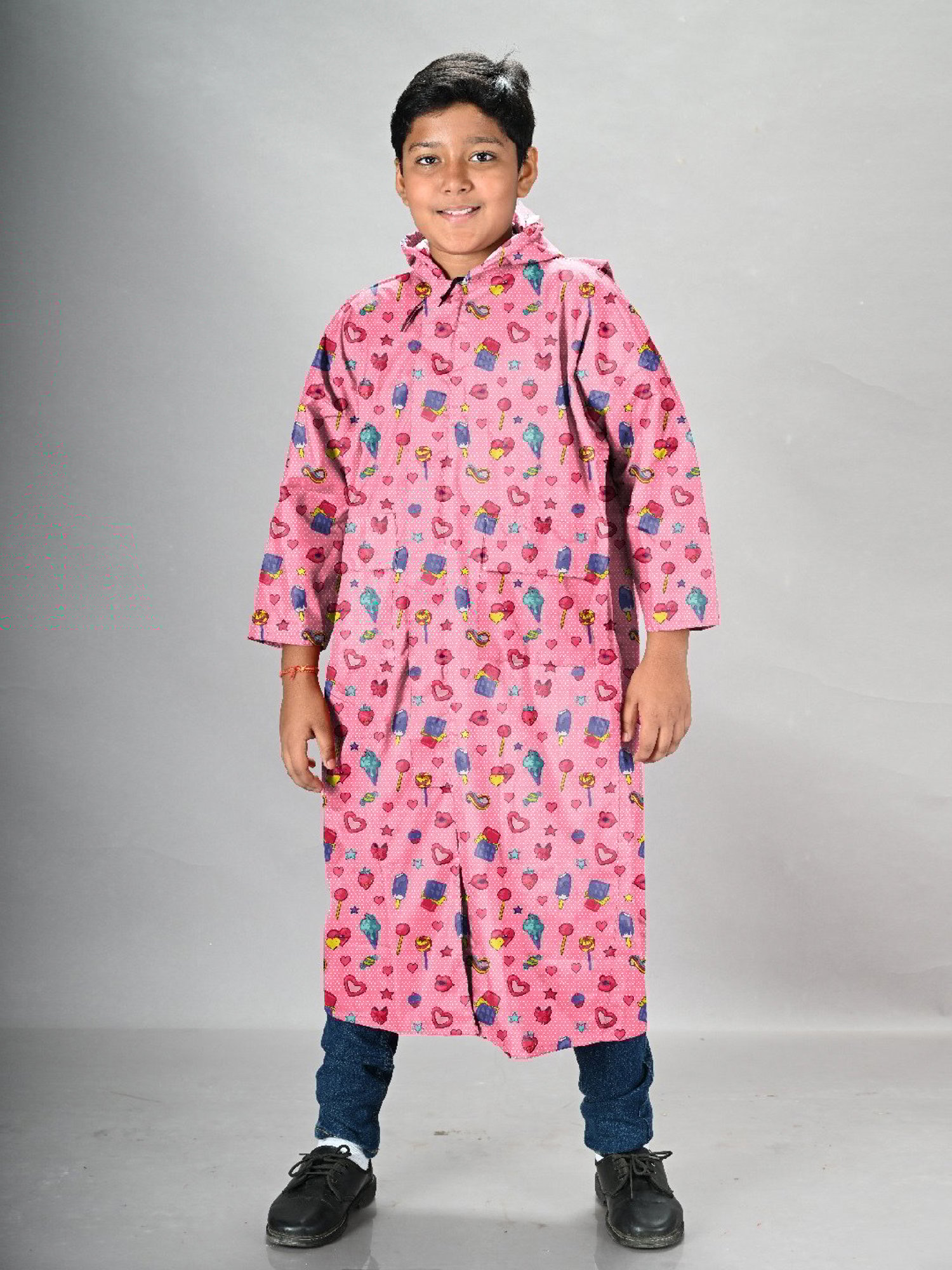 Lux Venus Boys Pink Printed Full Sleeves Raincoat