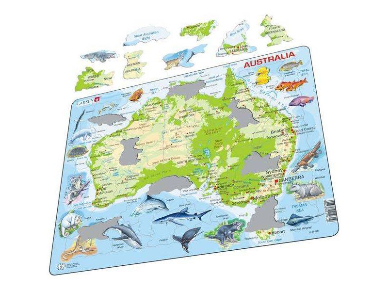 Larsen Puzzles Australia Map with Animals Kids Jigsaw Puzzle - 65pc