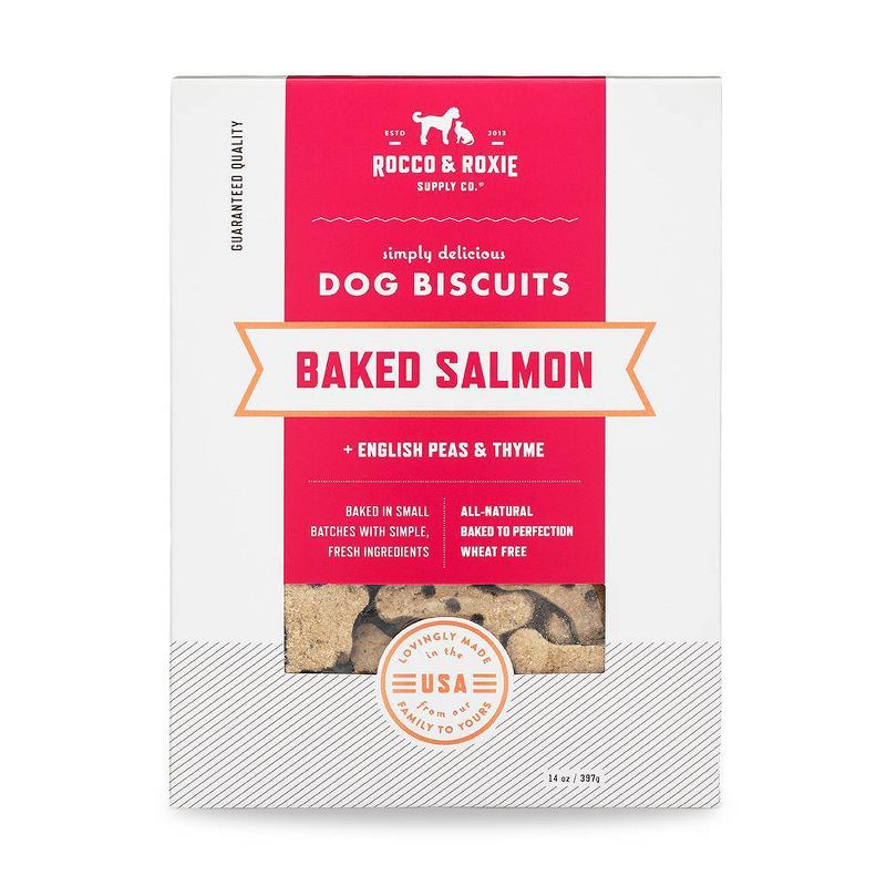Rocco & Roxie Supply Co. Baked Salmon with English Peas and Thyme Dog Biscuits Dog Treats - 14oz
