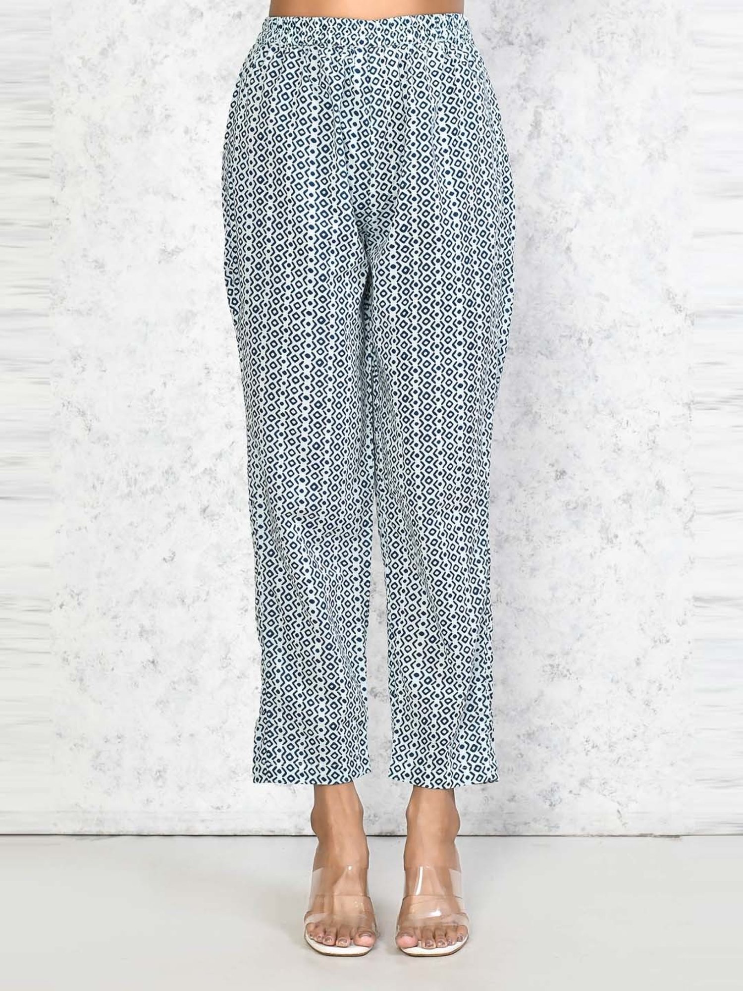 Miravan Blue Cotton Printed Kurta Pant Set