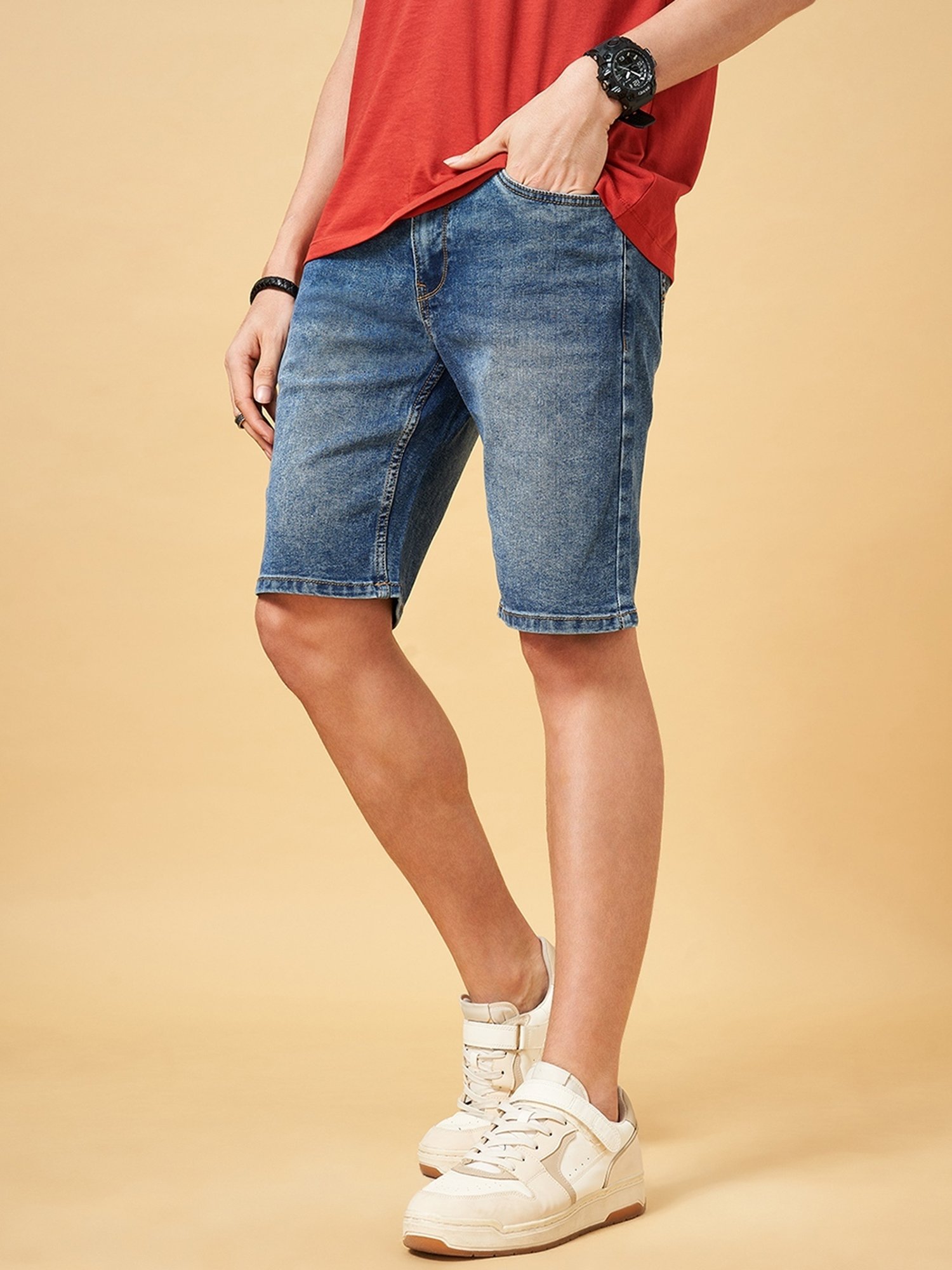 SF Jeans by Pantaloons Blue Cotton Regular Fit Denim Shorts