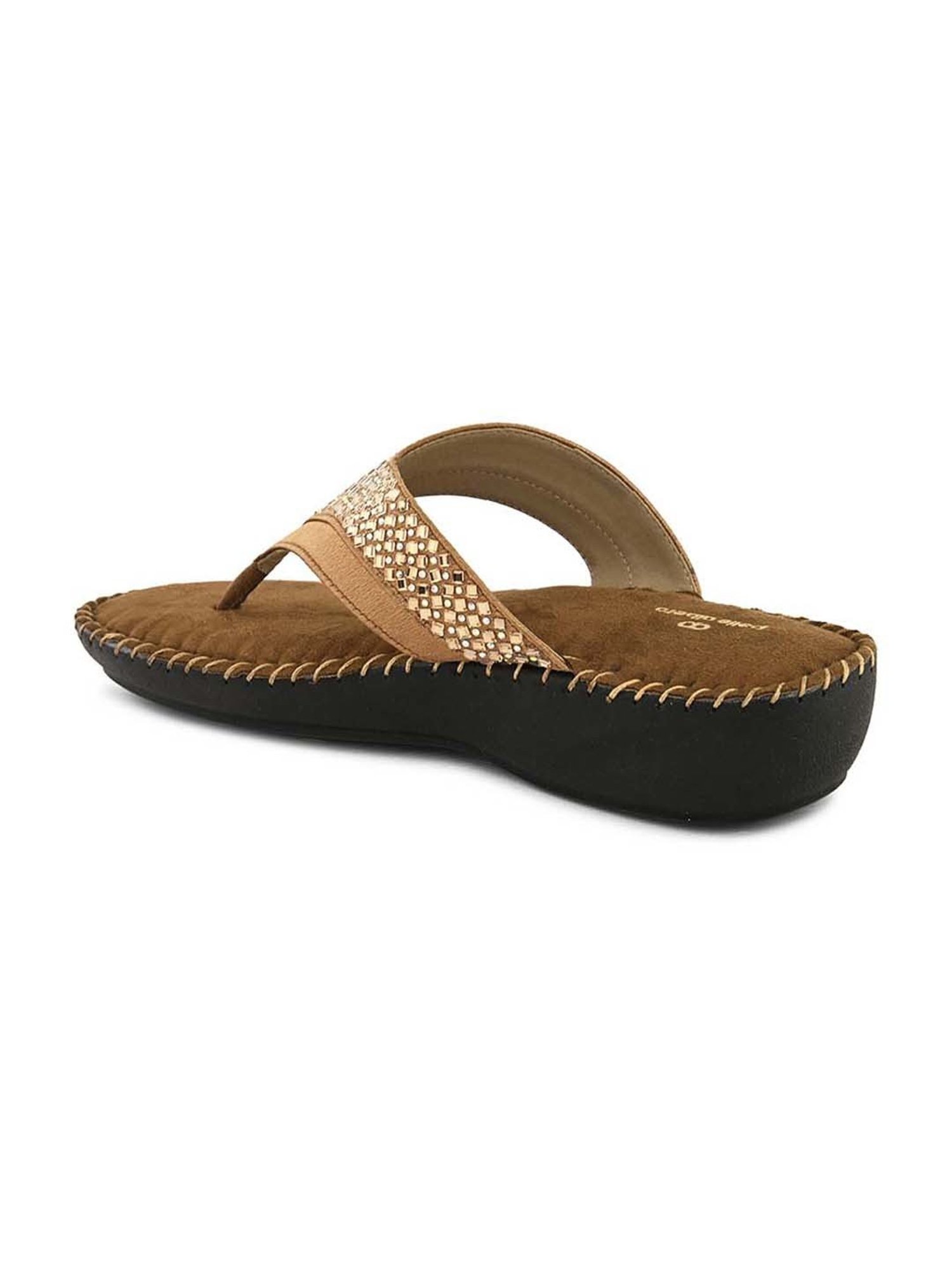 Pelle Albero Women's Antique Gold Thong Wedges