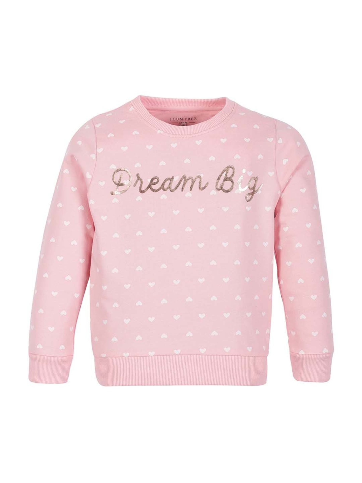 Plum Tree Kids Pink & White Cotton Printed Full Sleeves Sweatshirt